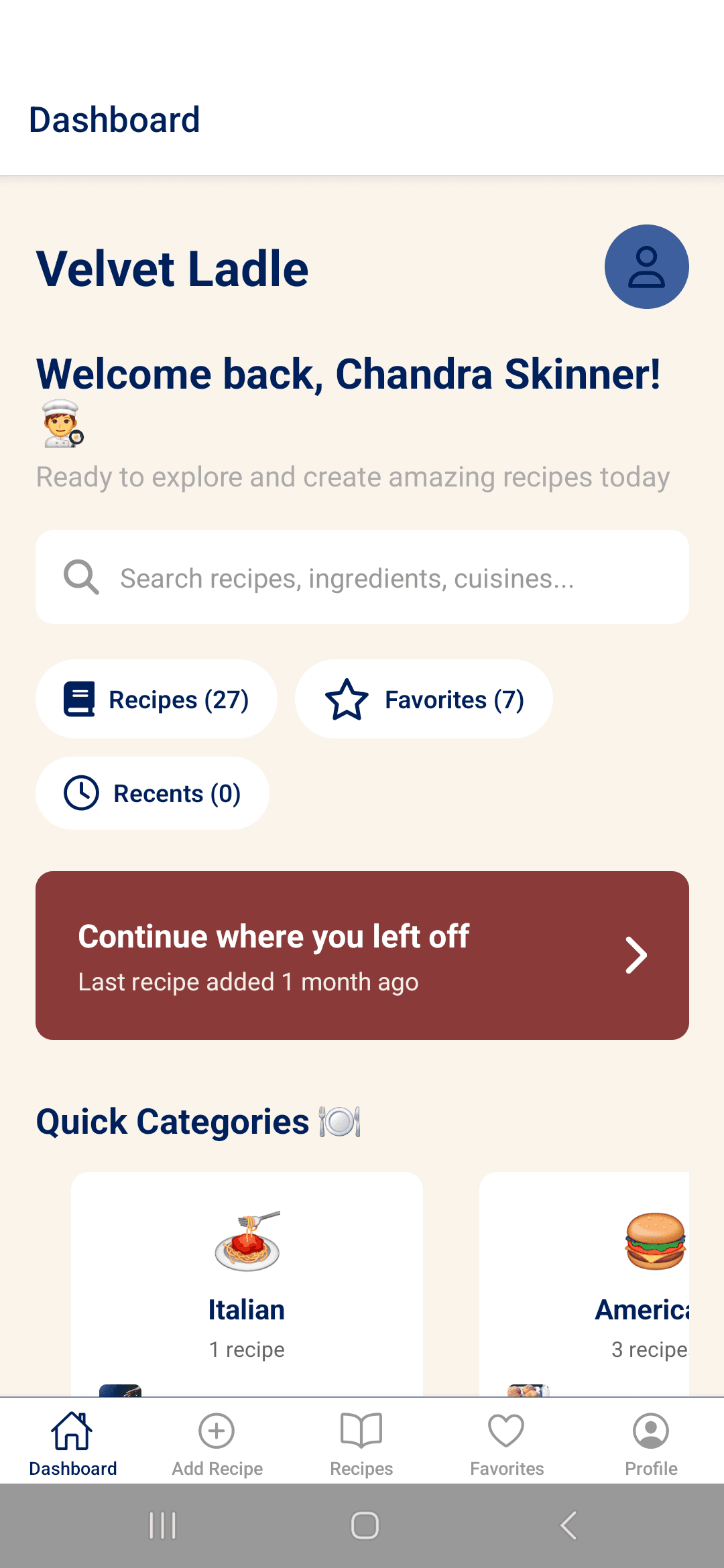 Your recipes at a glance